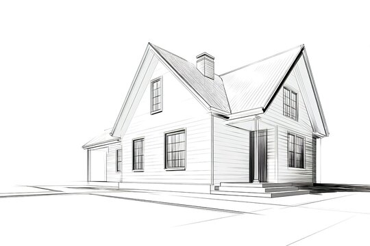 Black and white architectural sketch of a modern suburban house