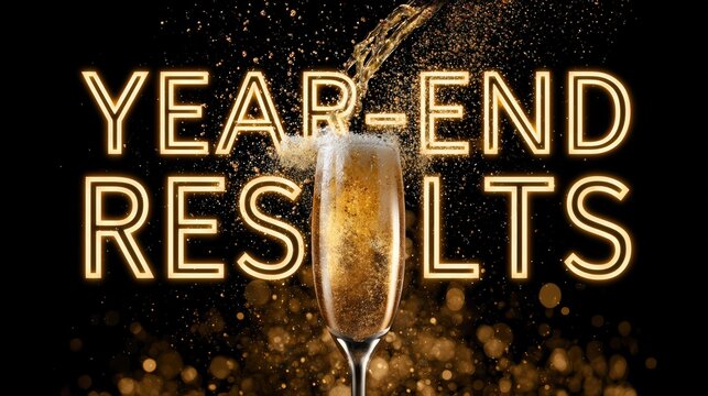 Celebrating Year-end Results with Bubbly Champagne and Golden Glitter
