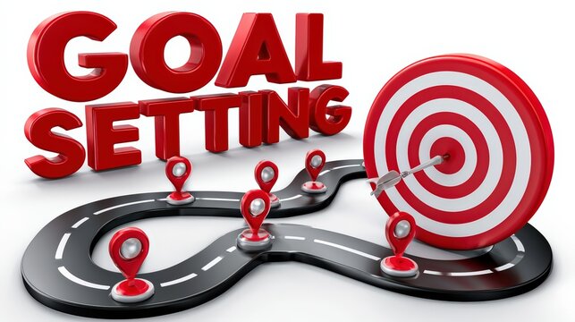 Goal Setting Concept with Winding Road to a Target and Pins