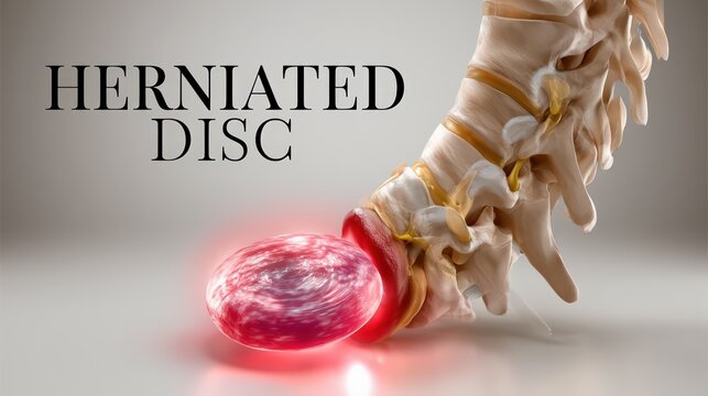 Herniated Disc Concept Showing Spinal Column and Damaged Vertebrae