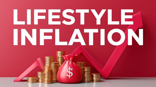 Lifestyle Inflation Text with Money Bag and Rising Arrow Chart