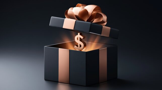 Financial Success Concept with Glowing Dollar Sign in Open Gift Box