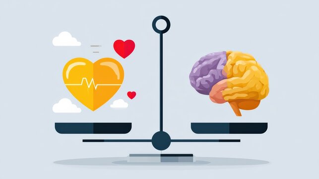 Balancing Emotional Heart and Logical Brain on a Scale Concept