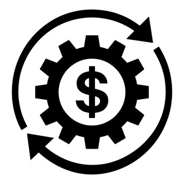 Financial cycle icon featuring dollar sign inside gear with rotating arrows business rotation financial