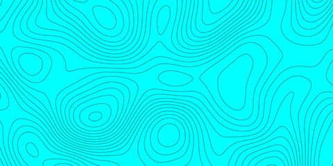 Cyan topographic map background with abstract wavy contour lines vector design, minimalist cyan and black geographic map landscape terrain elevation layout template for cartography presentation. © Abu Bokkor Siddique