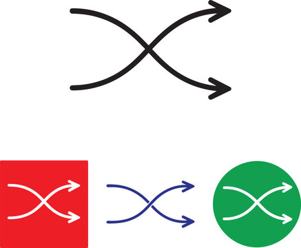 Thin line shuffle crossing arrows vector icon set in colorful shapes.