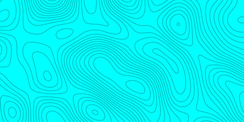 Cyan topographic map background with abstract wavy contour lines vector design, minimalist cyan and black geographic map landscape terrain elevation layout template for cartography presentation. © Abu Bokkor Siddique