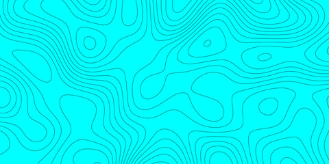 Cyan topographic map background with abstract wavy contour lines vector design, minimalist cyan and black geographic map landscape terrain elevation layout template for cartography presentation. © Abu Bokkor Siddique