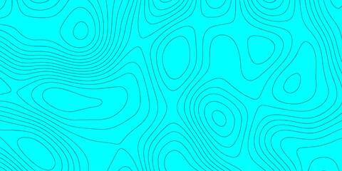 Cyan topographic map background with abstract wavy contour lines vector design, minimalist cyan and black geographic map landscape terrain elevation layout template for cartography presentation. © Abu Bokkor Siddique