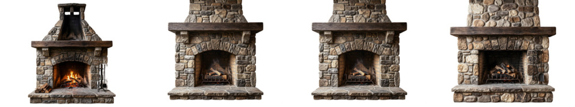 set of Stone Fireplace isolated on withe background PNG photo 