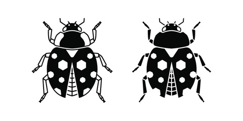 Set of two stylized ladybug icons or silhouettes isolated on white background © OrchiDesign