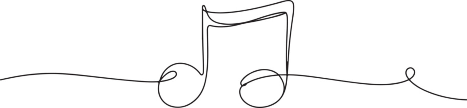 Black single line drawing of musical notes continuous line