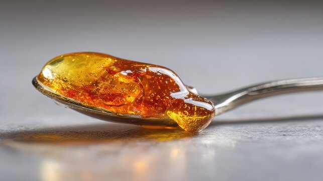 Close-up shot of sticky concentrate on a dabber, warm lighting and shallow depth of field
