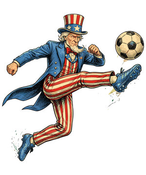 Uncle Sam Kicking Soccer Ball American Patriot