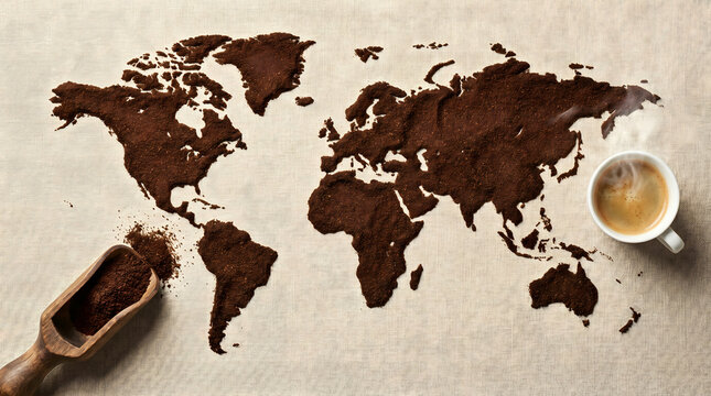 Coffee World Map: Global Coffee Consumption and Trade Concept