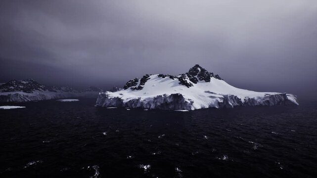 Warming waters reshape icy terrain. Environmental transformations driven by global warming are evident in polar ice structures and water flow patterns