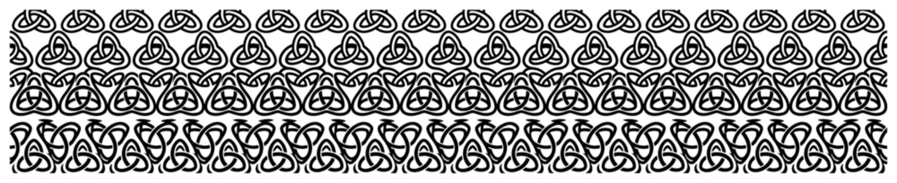 Celtic trinity knot triquetra border ornament pattern in black and white style