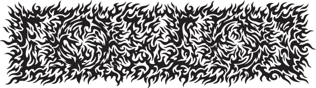 Horizontal tribal flame border pattern isolated on a white background fire