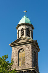 Fototapeta premium Exterior of Sacred Heart Church in Trenton, New Jersey, the state's oldest Catholic parish, showcasing impressive Gothic Revival architecture.