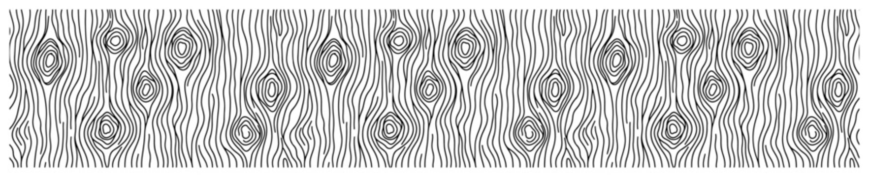 Stylized vertical wood grain with knots border pattern in black and white style