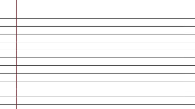 Blank white worksheet exercise book, lined notebook paper, Motion graphics of blank page icon