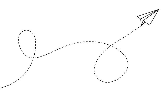 Simgle paper plane with dotted line. paper airplane routes. one paper airplane doodle. Motion graphics of line direction concept