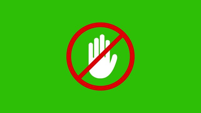 Don't touch please icon, no entry sign. prohibition sign. raised hand red circle and diagonal line. access denial or stop signals. Motion graphics of stop icon