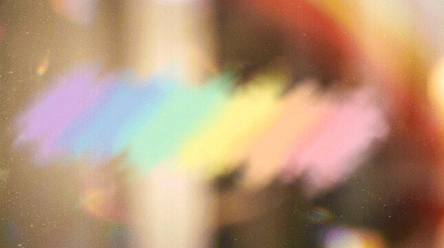 Soft pastel rainbow brush stroke overlay with dreamy light leak and vintage film grain texture