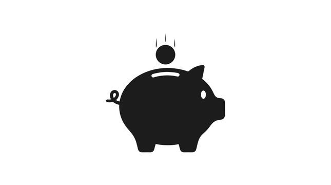 Black silhouette of a piggy bank receiving a coin