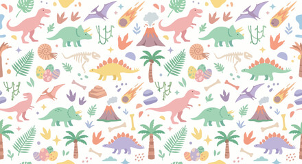 Cute Dinosaur Pattern - Pastel Colors, Jurassic World, Baby Dino Illustration © perkasa99
