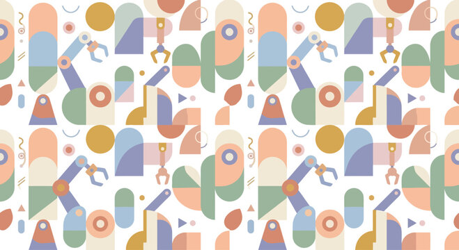 Retro Robot Arm Pattern - Geometric Shapes and Pastel Colors