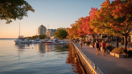 Obraz premium September afternoon along Kempenfelt Bay, Barrie Ontario urban waterfront