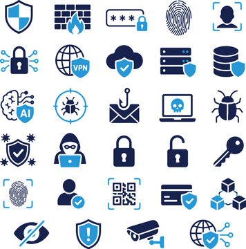 Cybersecurity Icon Set 29 Security Icons Duotone Blue Vector