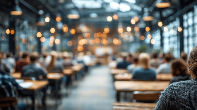 Blurred Classroom Seminar with Abstract Learning Environment - Emphasize collaborative learning, discussion, and educational spaces with soft lighting and immersive educational atmospheres,