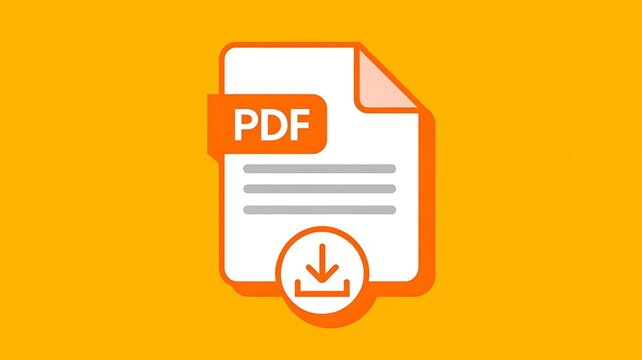 PDF download icon, document symbol, file format sign, orange background