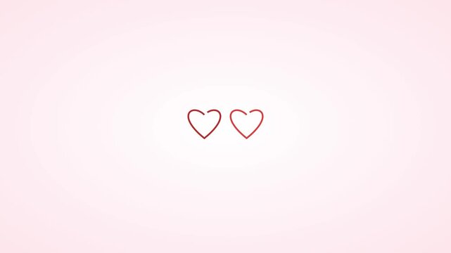 Minimalist two red hearts animation on soft pink 4k background, for romantic greeting, love valentine
