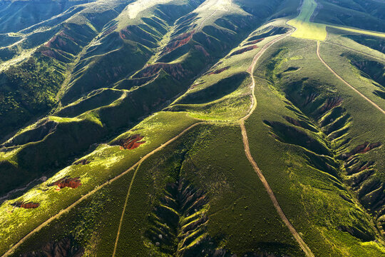 Aerial view of green mountain ridges near Guadalajara