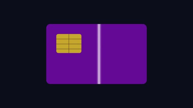Purple credit card with emv chip animation for digital banking and secure online payment concepts 4k
