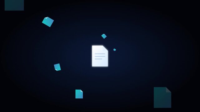 document file storage icon with drifting paper particles