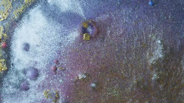 4K Purple Silver Liquid Abstract Background Animation. Alcohol Ink Fluid Art with Metallic Glitter Texture.