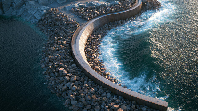 Coastal Seawall with Concrete Wave Return Wall