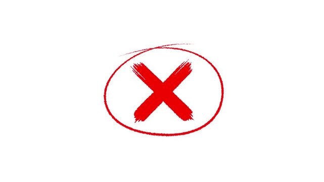 Hand Drawn Brush Cross Mark Animation for Rejection, Error, Incorrect Answer and Document Review 4K Alpha Channel