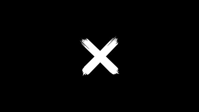 Hand Drawn Brush Cross Mark Animation for Rejection, Error, Incorrect Answer and Document Review 4K Alpha Channel