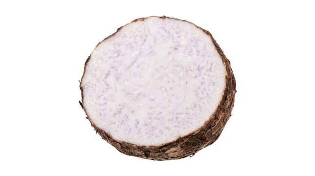 Fresh Sliced Taro Root Cross Section Isolated on White Background Healthy Organic Tropical Tuber Vegetable Ingredient
