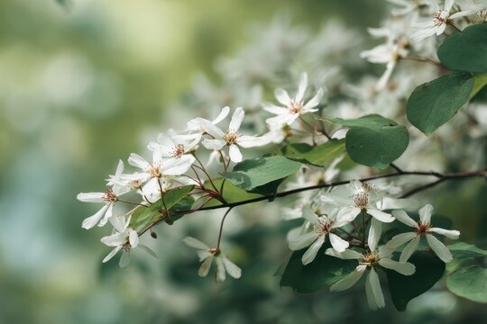 Peaceful outdoor scene featuring a serviceberry tree in peak summer bloom