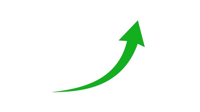 green curved graph with arrow file type. 4K video. on transparent background.