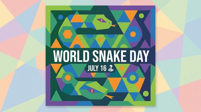 World Snake Day July 16 social media banner with geometric polygonal snake illustration