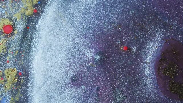 4K Blue Silver Liquid Abstract Background Animation. Metallic Fluid Art with Alcohol Ink and Glitter Texture.