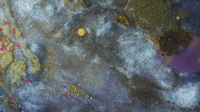 4K Blue Gold Liquid Abstract Background Animation. Metallic Fluid Art with Alcohol Ink Texture and Glitter.