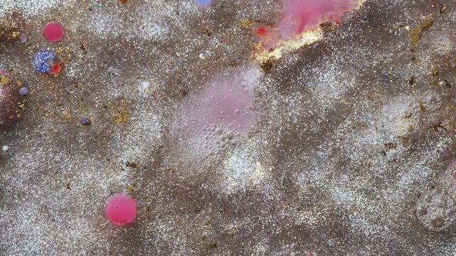 4K Metallic Liquid Abstract Background Animation. Silver Gold Fluid Art with Glitter Ink Texture.